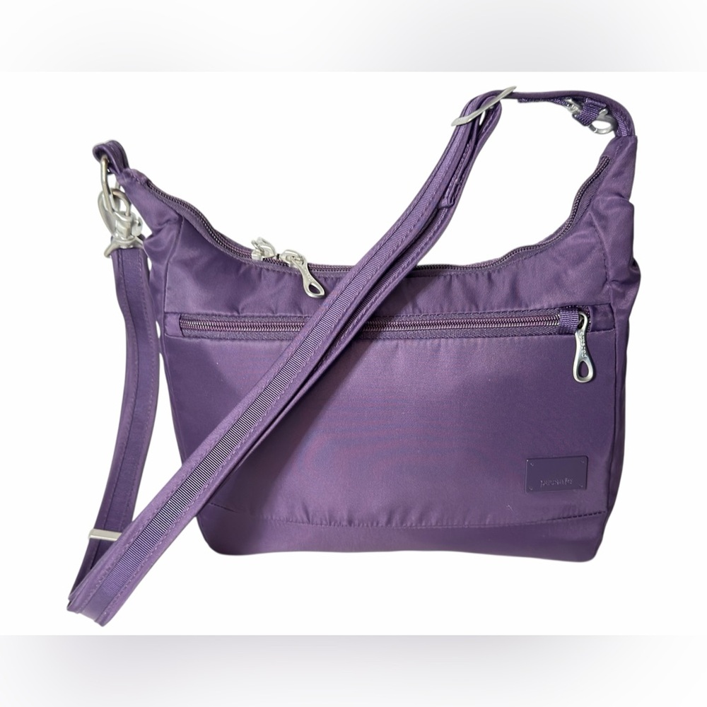 Pacsafe Citysafe Cs100 Anti-Theft Travel Shoulder Bag in Dark Purple Travel Bag